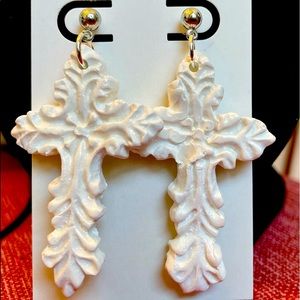 Polymer clay cross earrings handmade